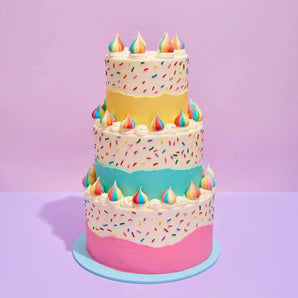 3 Tier Cake - Design Your Own with colorful frosting layers and rainbow sprinkles, freshly baked by Crumbs & Doilies
